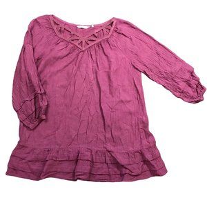 Soft Surroundings Mahdia Blouse Boho Crinkle Gauze Tunic Dry Rose Women's Size M
